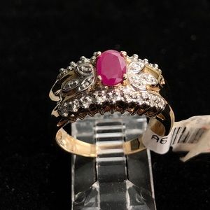 Natural ruby 10 diamonds .033 CT 14k gold ring